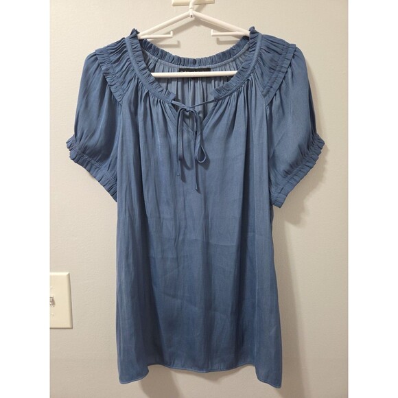 Catherine Malandrino Tops - Catherine Malandrino Blue Keyhole Puff Sleeve Top Blouse, XL